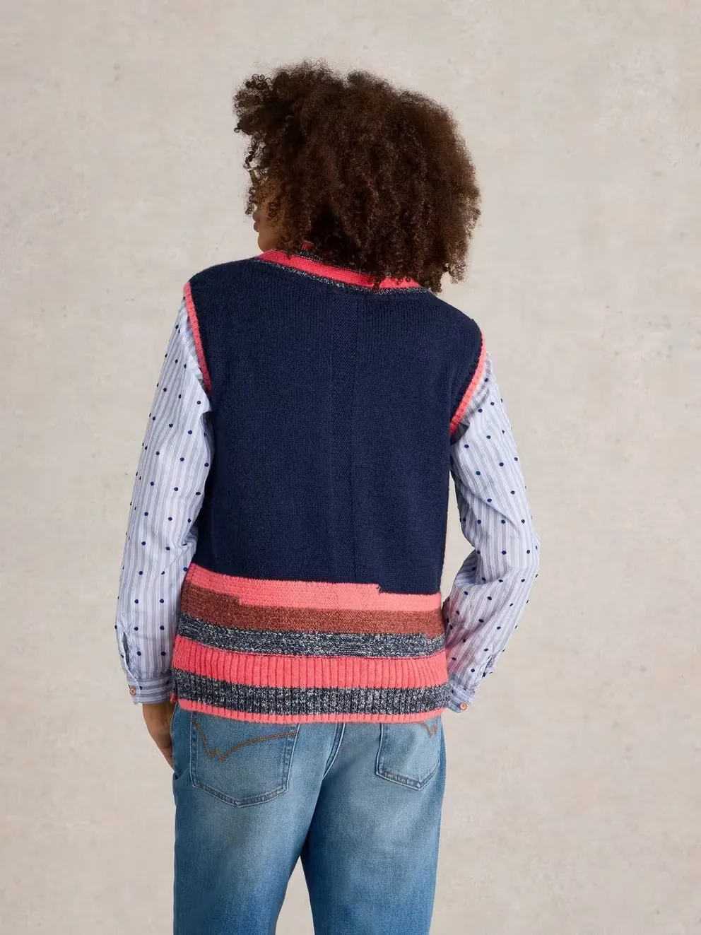 V Neck Stripe Vest - Navy Multi