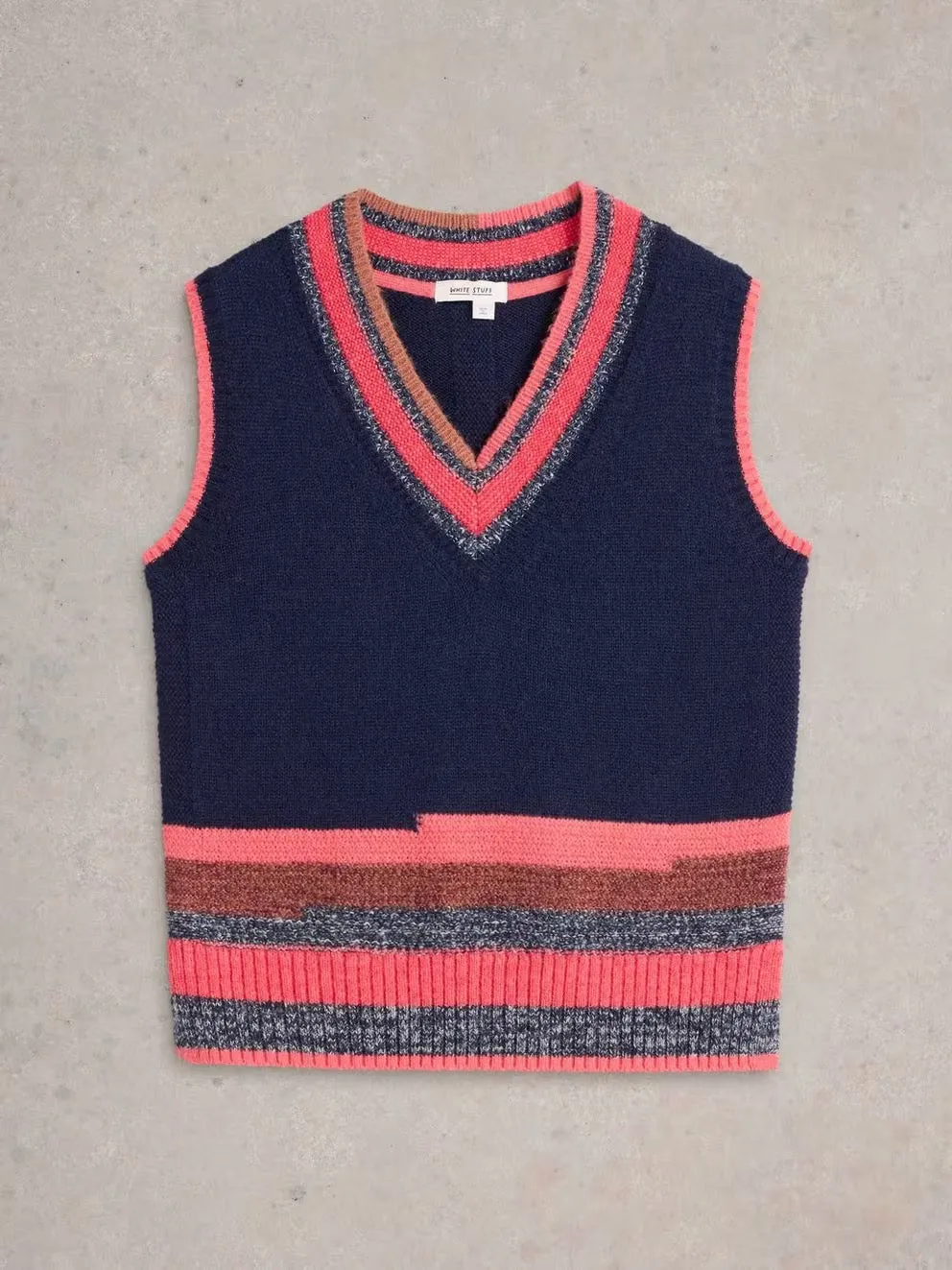 V Neck Stripe Vest - Navy Multi