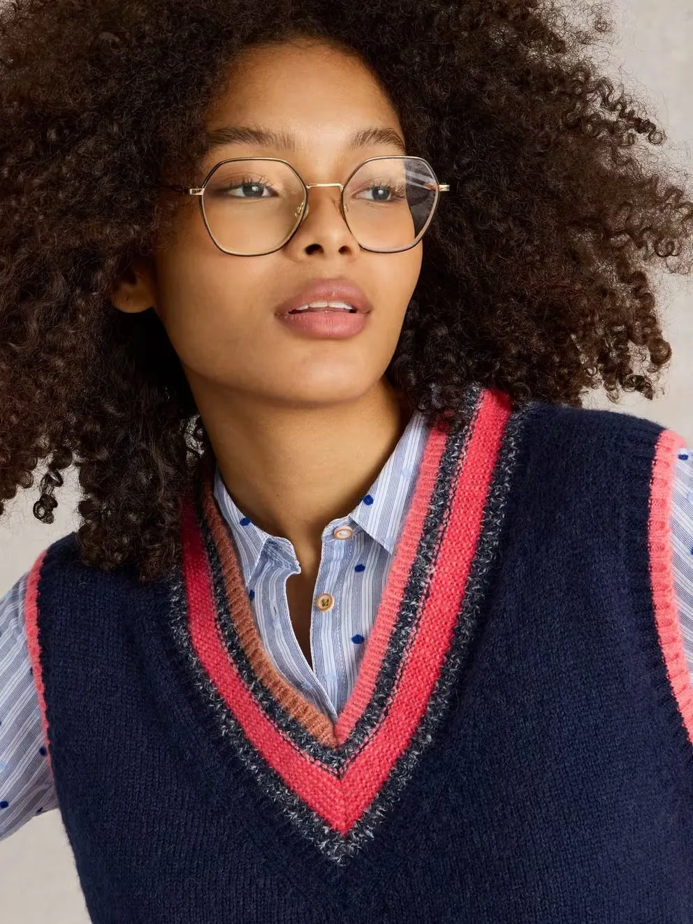 V Neck Stripe Vest - Navy Multi