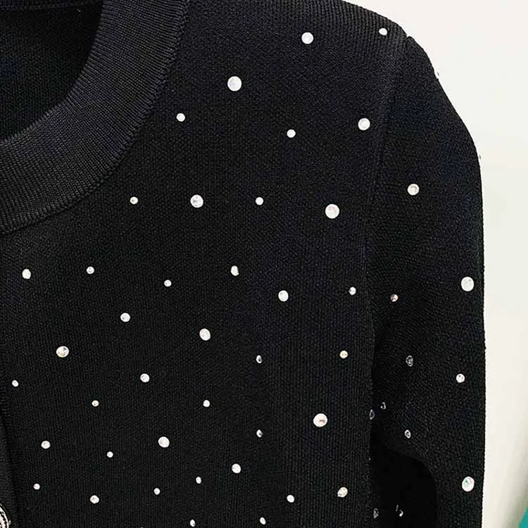 Women Silver Studded Diamonds Short Cardigan Knitwear, Long Jumper/ Mini Dress