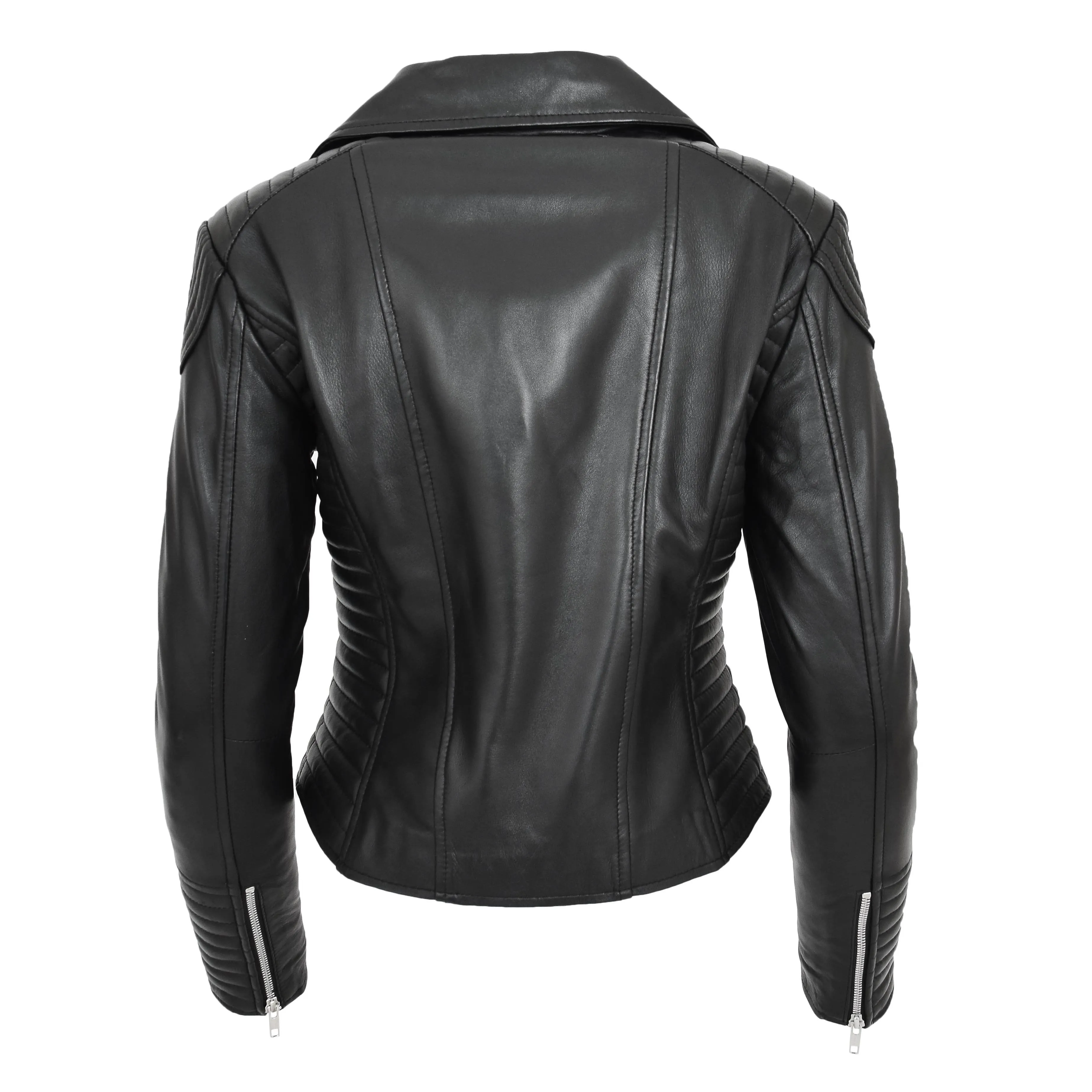 Womens Designer Leather Biker Jacket Fitted Quilted Bonita Black