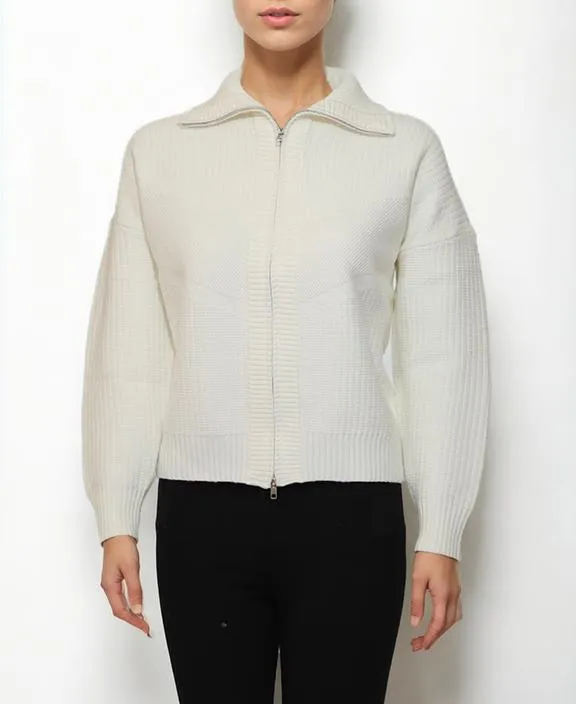 Zip Front Ivory Cardigan by Metric